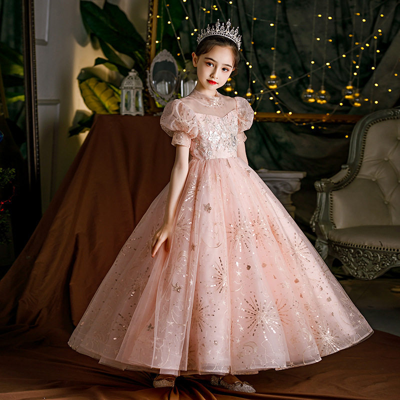 女童长款爱莎公主裙泡泡袖儿童晚礼服花童婚礼礼服粉色婚纱公主裙,童装/婴儿装/亲子装,儿童礼服,淘宝优惠券,粉丝福利购,淘宝优惠卷