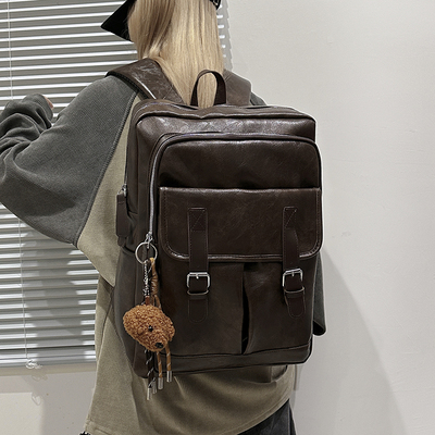 美式复古大容量电脑双肩包2026新款通勤商务旅行背包学生上课书包