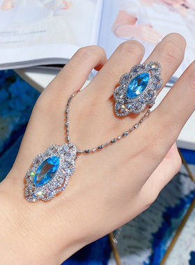 仿海蓝托帕石开口戒指女吊坠项链