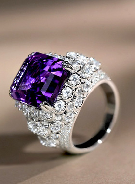 新品豪镶轻奢紫色锆石戒指