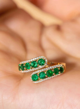 小众感祖母绿简约开口戒指搭指环