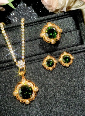祖母绿开口戒指女耳钉吊坠