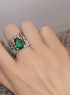 新品祖母绿戒指百搭气质法式女