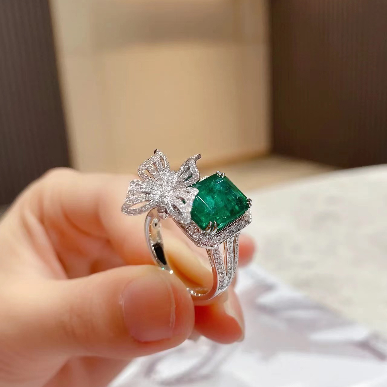 彩宝蝴蝶戒指女ins冷淡风开口