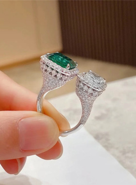 高级祖母绿戒指ins时尚冷淡风女