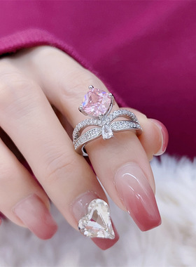 粉钻锆石戒指简约满钻食指环