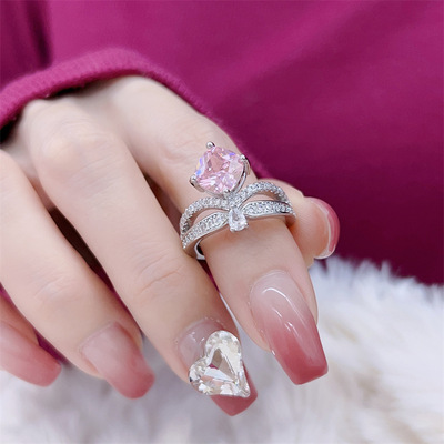 粉钻锆石戒指简约满钻食指环
