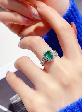 彩宝绿祖母戒指女大气开口食指戒