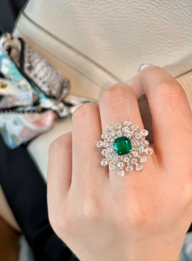 冷淡风ins祖母绿戒指女开口