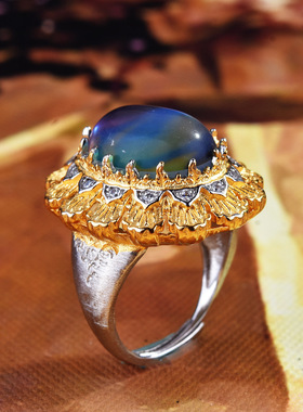 大利月光石戒指女古风指环饰品