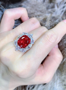 高级璀璨ins红宝石戒指女时尚