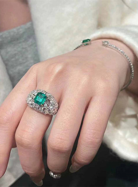 祖母绿戒指女气质小众指环ins