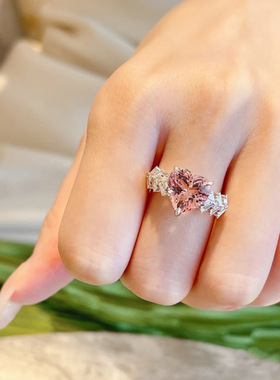 璀璨冷淡风ins潮粉钻戒指女食指