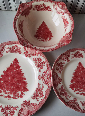 出口欧美JB原单红色圣诞树系列牛扒盘早餐盘大沙拉碗