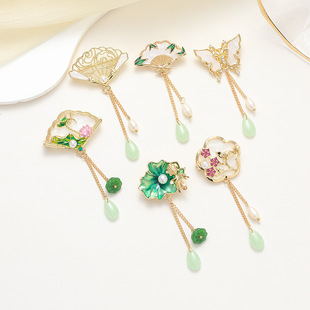 古风流苏荷叶胸针女旗袍喜鹊花千骨同款轻奢珍珠配饰汉服别针