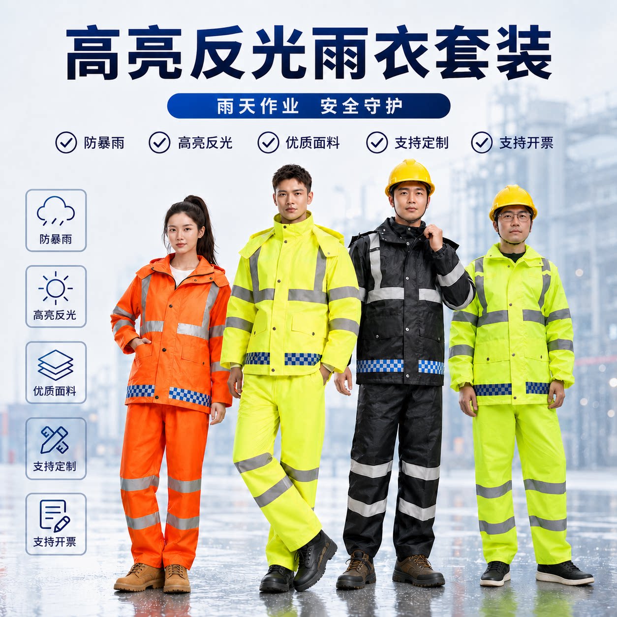 高亮反光防暴雨雨衣套装