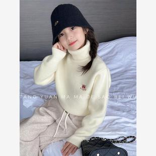 女童毛衣2025冬季韩版洋气儿童高领打底衫一体绒加绒加厚针织衫潮