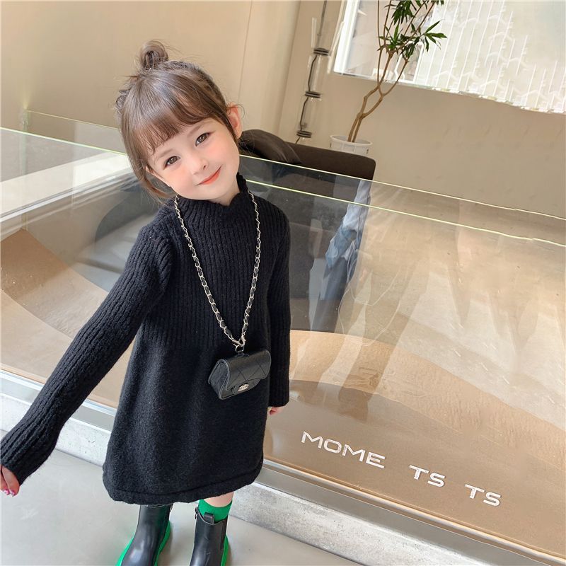 女童针织连衣裙2024秋冬新款韩版儿童长袖百搭毛衣裙子