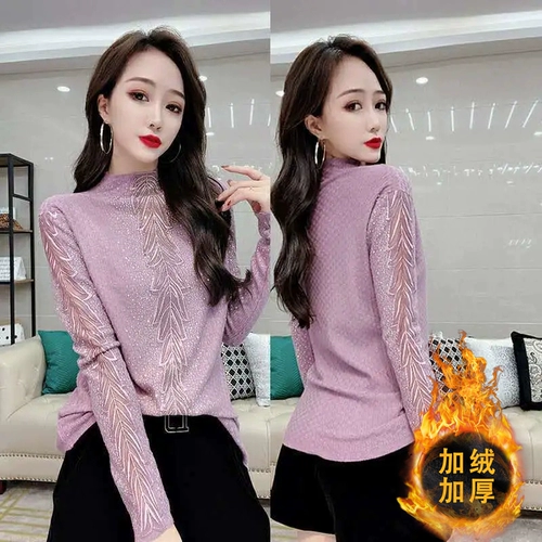 Весенняя кружевная дизайнерская футболка для приставной кровати, лонгслив, базовый приятный телу ростомер, тренд сезона, с рукавом, высокий воротник