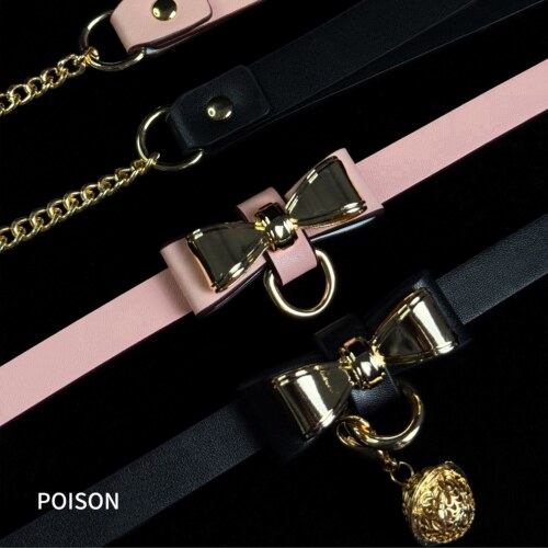 Poison 少女蝴蝶结金属项圈定制刻字亚文化choker甜美粉色颈带