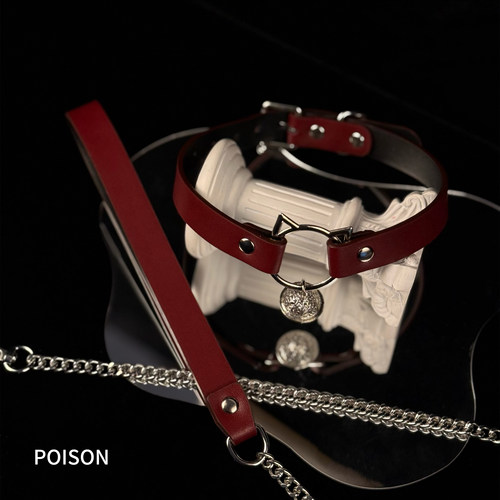 Poison 铃铛镂空猫猫颈环女皮革刻字亚文化Choker项圈