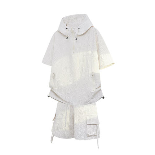 跨境外贸韩版欧美港风痞帅新款速干肌理感短袖衬衫短裤T大码套装