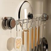 吸盘厨房挂钩免打孔一排式 勺子铲子锅盖挂勾架强力无痕厨具收纳架