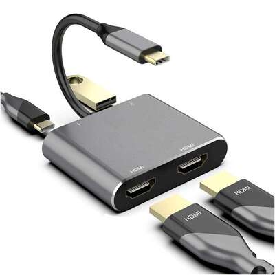 typec转双hdmi异屏4in1扩展坞switch手机rog平板电脑usbc拓展坞4k