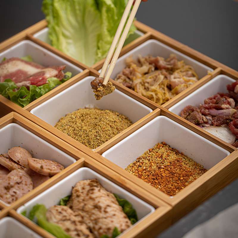 火锅店九宫格托盘餐具分格蔬菜收纳盒配菜围炉煮茶干果拼盘点心盒