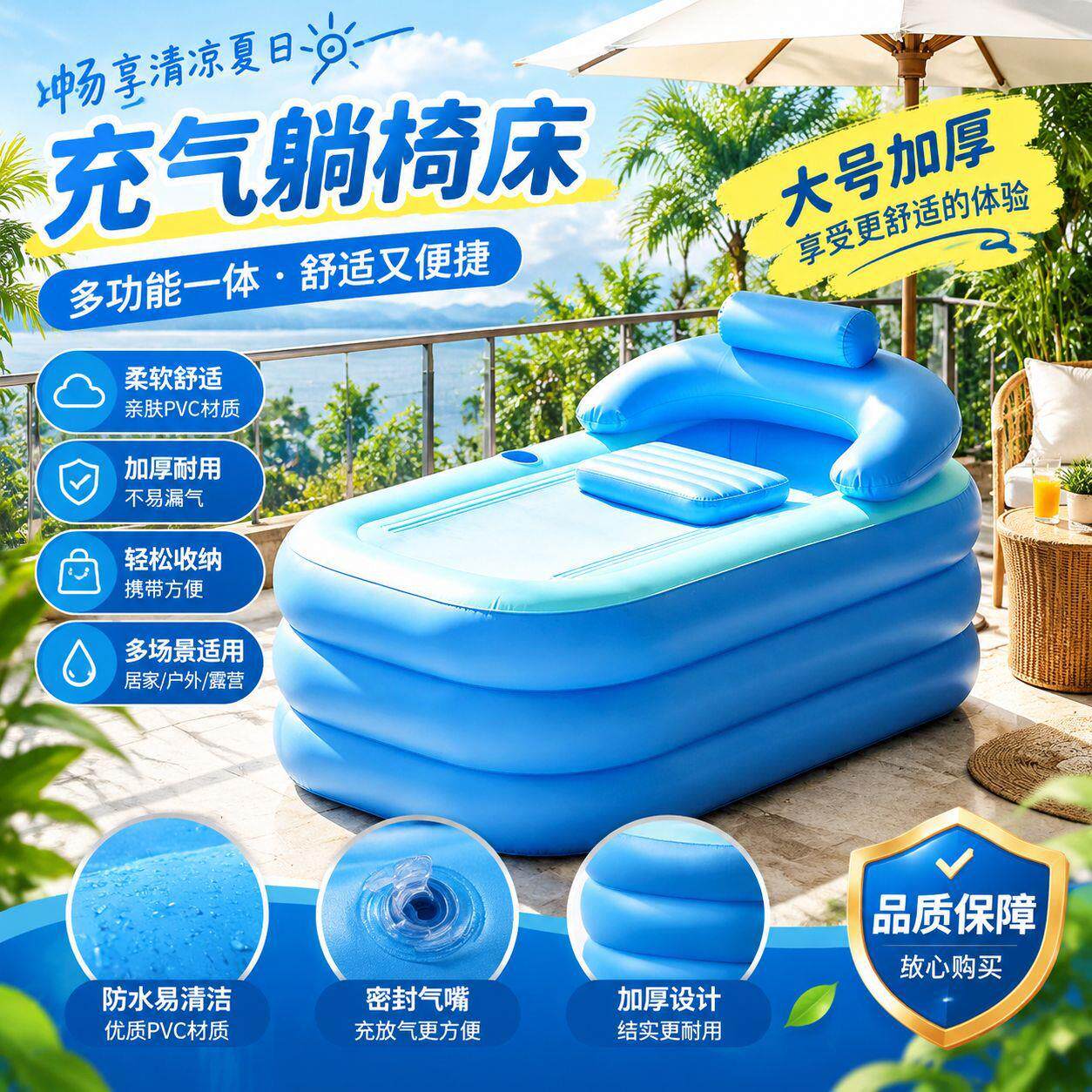 充气浴缸折叠浴桶加厚成人浴盆儿童洗澡盆泡澡桶塑料家用新款便捷