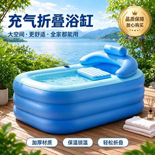 充气保温浴缸成人居家沐浴桶带靠枕脚踏室内可折叠收纳泡澡浴盆