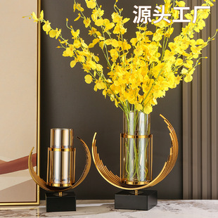 轻奢风透明玻璃插花瓶摆件客厅玄关餐桌电视柜桌面装饰品花器高端