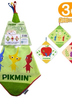 日本正版 任天堂皮克敏纯棉割绒印花 28*28挂绳 挂式擦手巾儿童