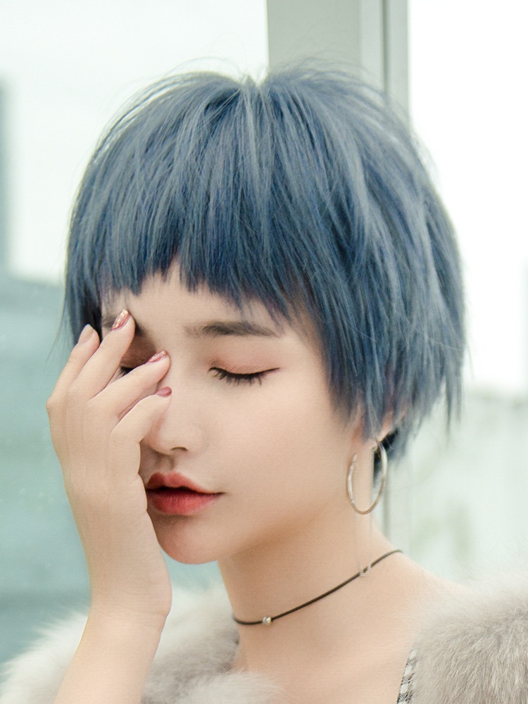 假发女短发狗啃刘海夏天透气波波头黑棕色减龄中性超a