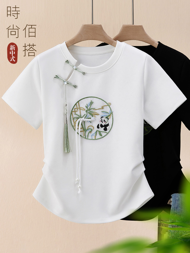 新中式白色短袖t恤女夏季2
