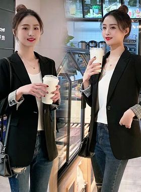 黑色西装外套女2025春秋新款韩版修身网红休闲中长款小西服英伦风