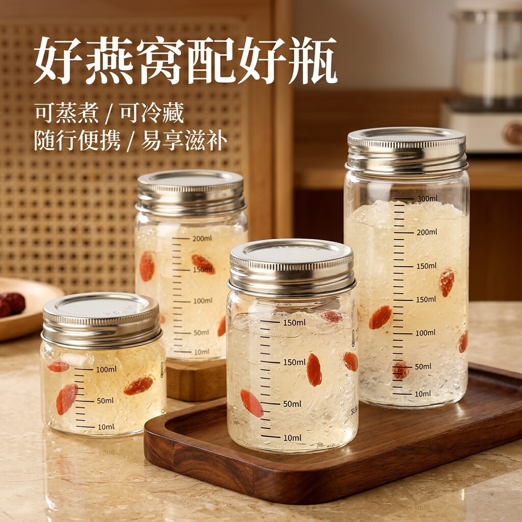 燕窝分装瓶可蒸煮家用玻璃食品级耐高温花胶密封罐子鱼胶小炖空瓶