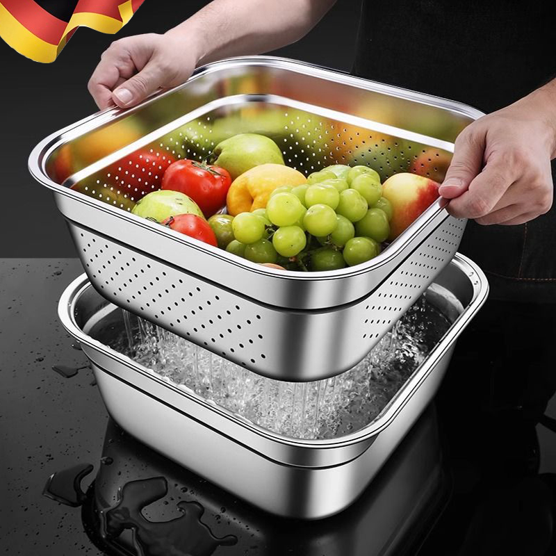 德国品质304不锈钢洗菜盆厨房家用漏盆双层淘米筛菜盆水果沥水篮
