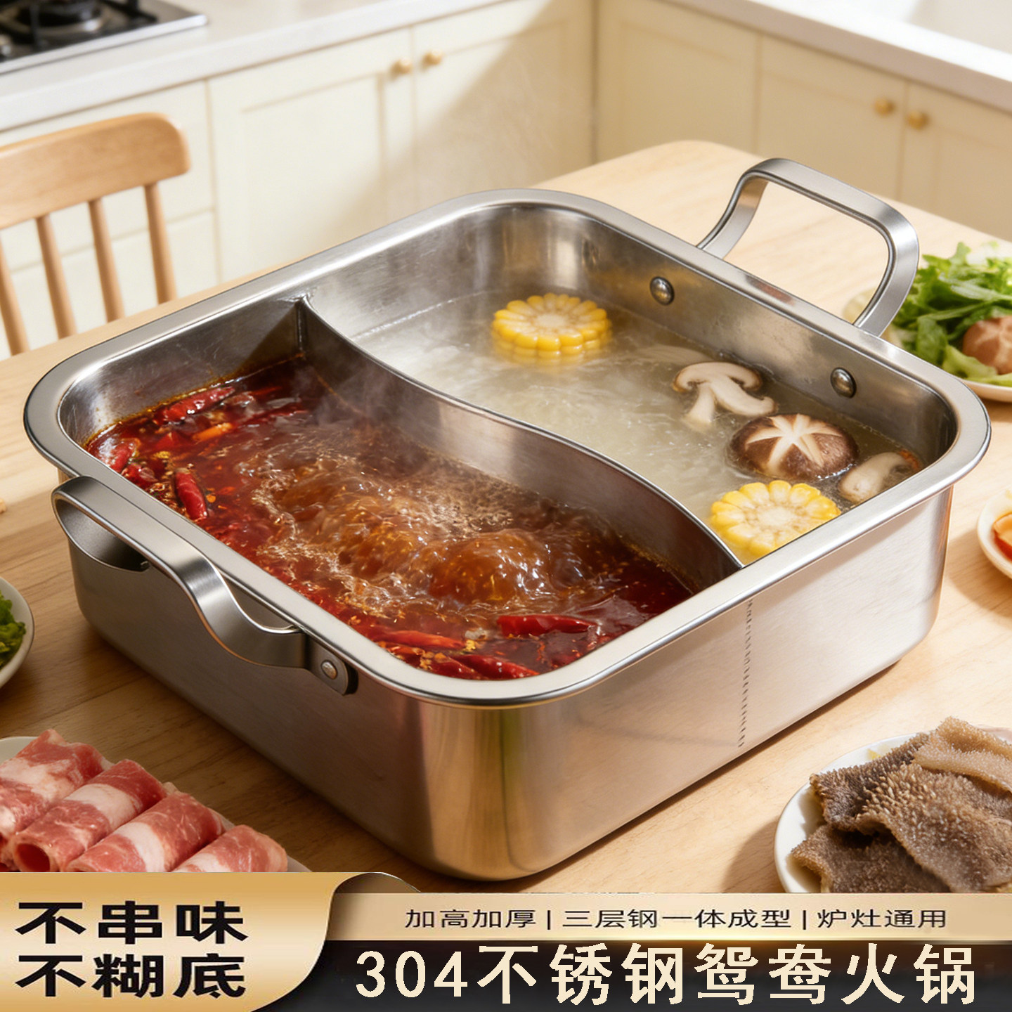 鸳鸯锅304不锈钢电磁炉专用加厚火锅锅家用涮锅火锅盆锅具大容量