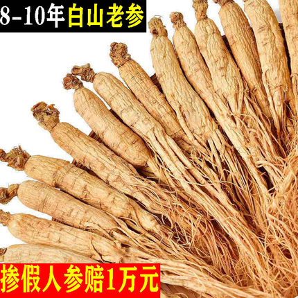 人参野山参10年长白山东北人叁生晒林下白参正品新鲜干货泡酒干参