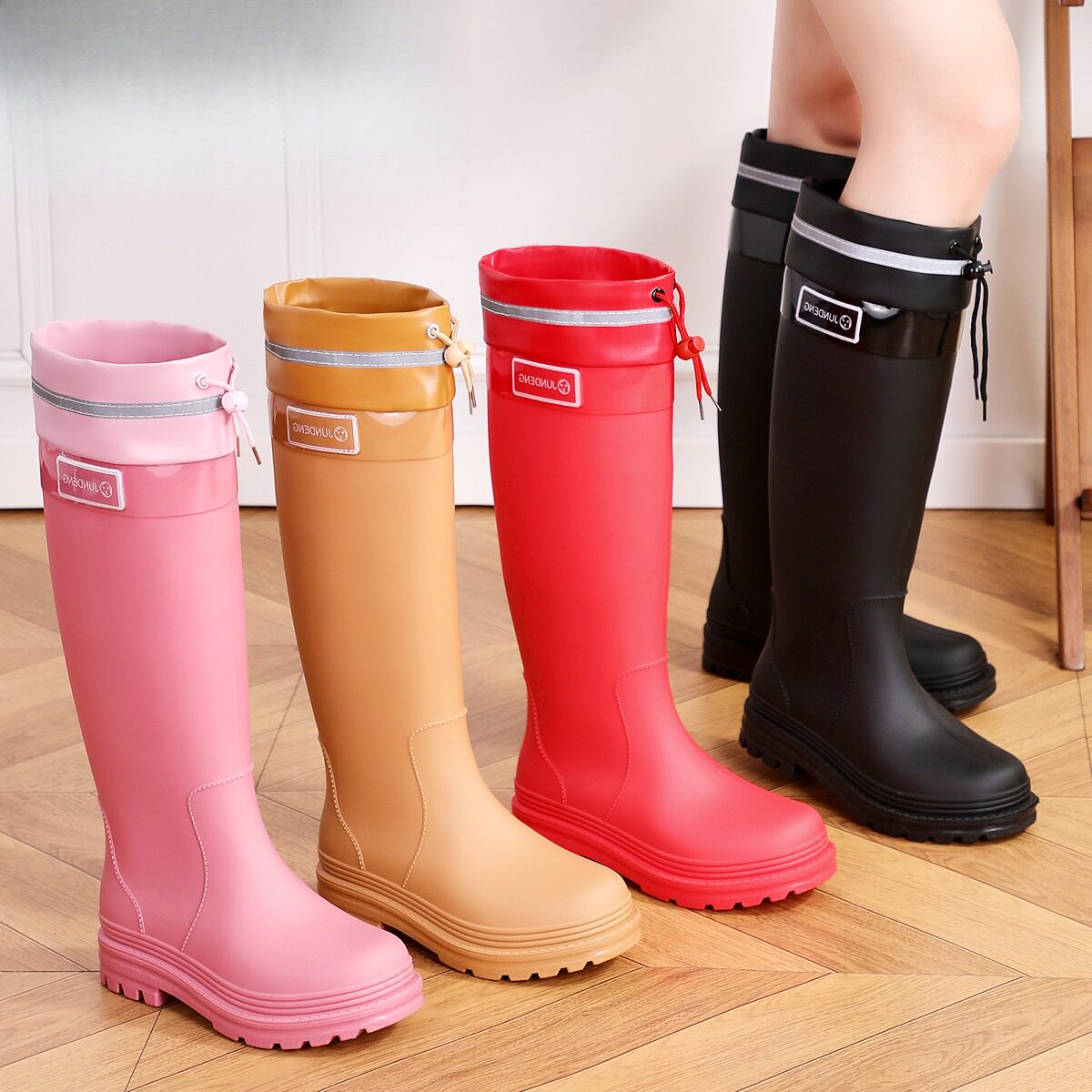 儿童束口高筒雨鞋大童雨靴过膝上学专用男童女童防滑防水长筒水靴