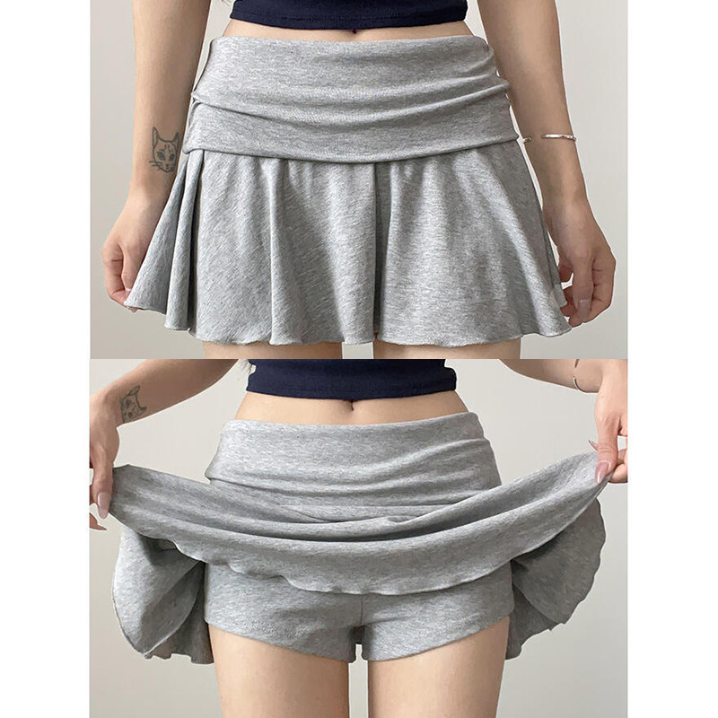 灰色运动短裙女夏季辣妹防走光百褶裙设计感网球裙修身显瘦A字裙