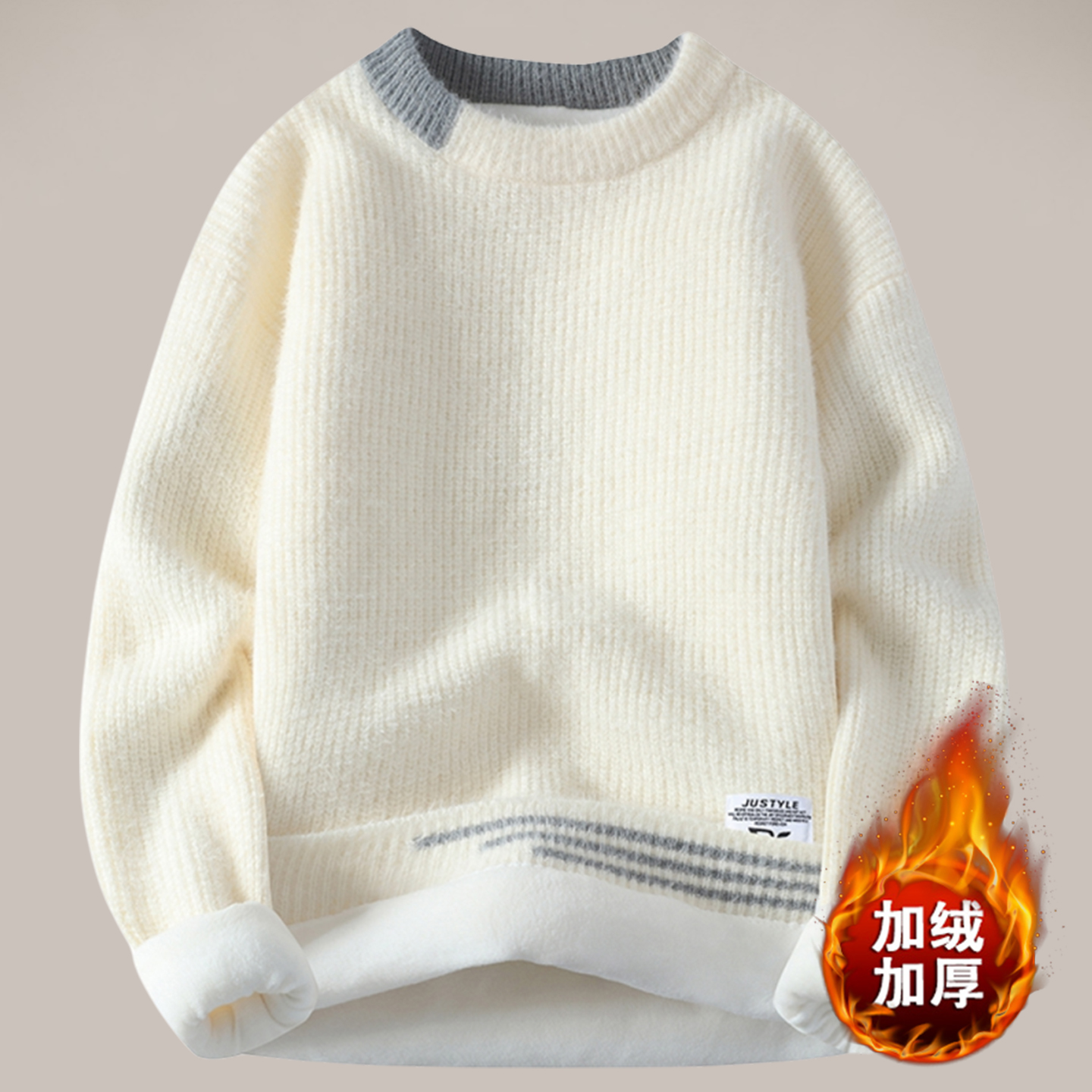 男士水貂绒毛衣秋冬季青少年学生针织打底衫加绒加厚款潮流上衣