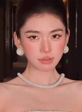 新娘婚纱礼服配饰高级感2026法式气质珍珠耳环项链女时尚婚礼大气