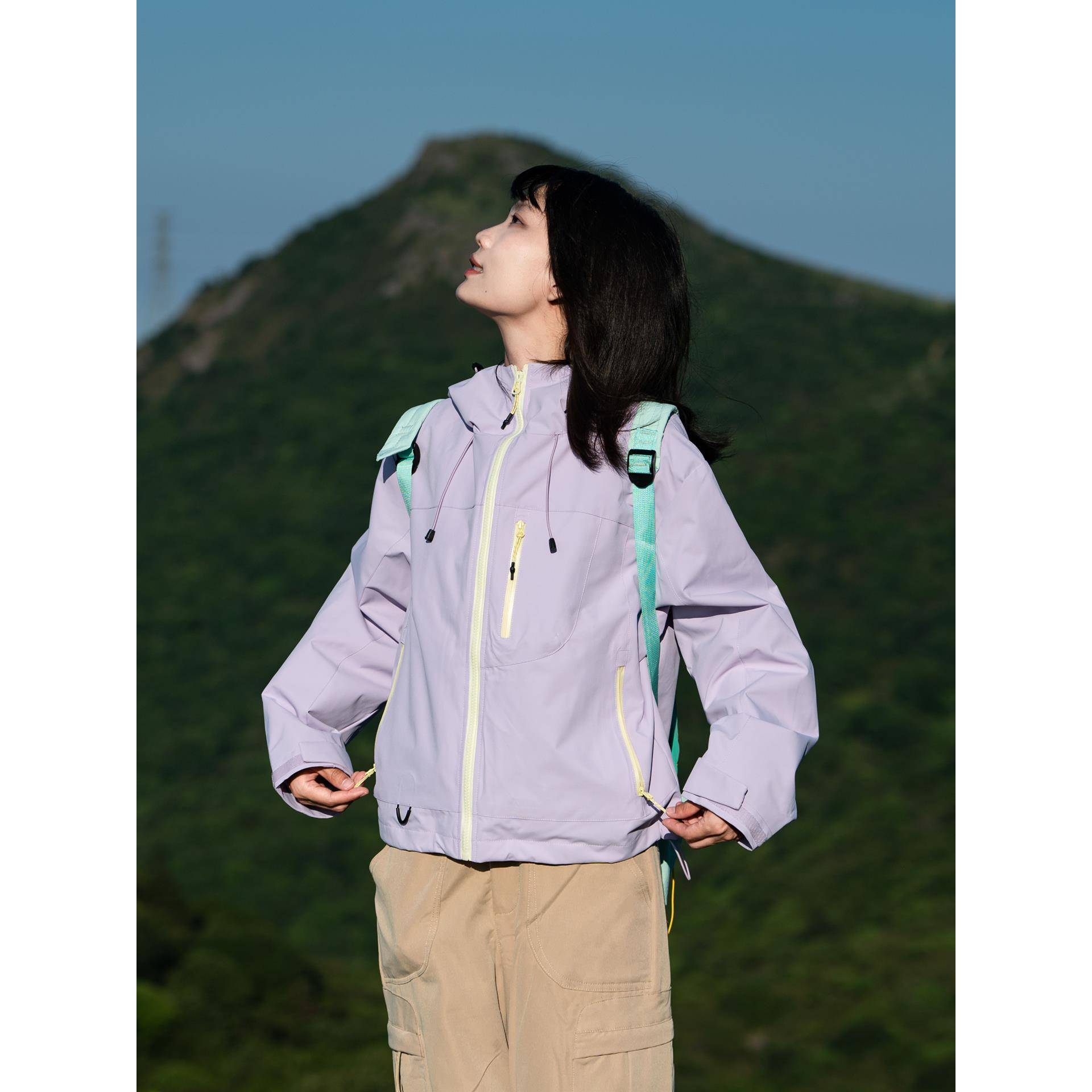 好想卖萌香冰霜紫短款三合一冲锋衣女秋冬款撞色户外加厚夹克外套