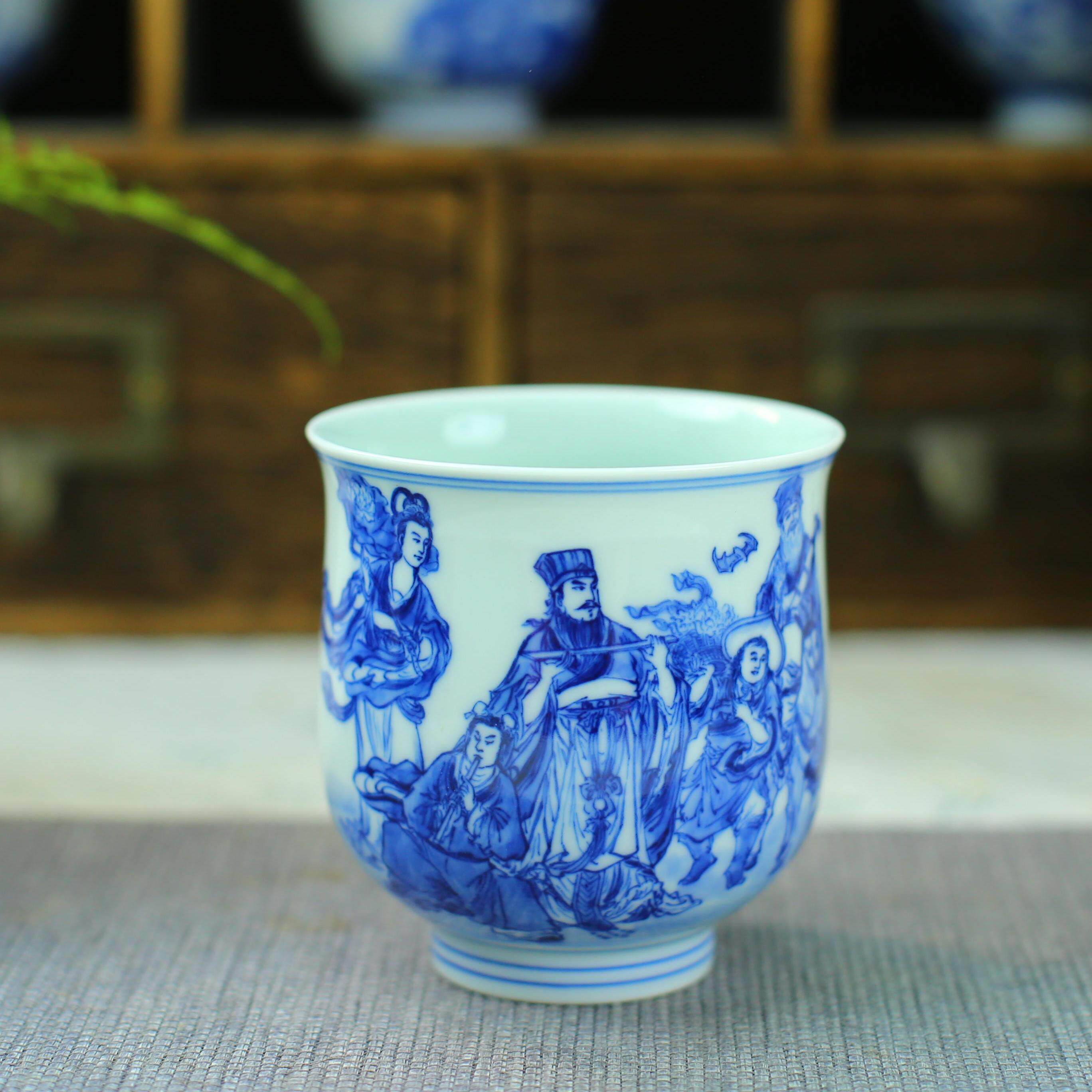 景德镇高端名师徐胜贵手绘八仙过海主人杯人物图景德镇手工带证书