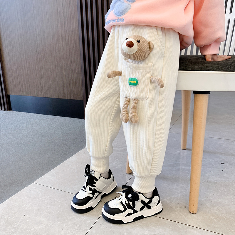 女童加绒裤子秋冬款2024新款外穿儿童装冬装女宝宝加厚冬季运动裤