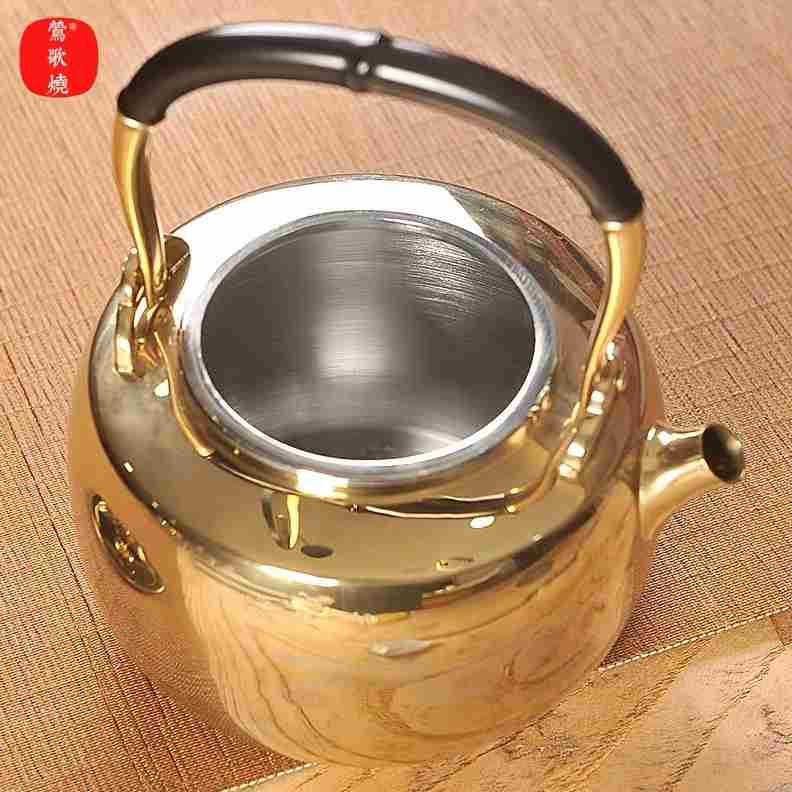 新款莺歌烧新品煮茶壶316不锈钢烧水壶煮茶器具袋形煮水壶 祥鹤金