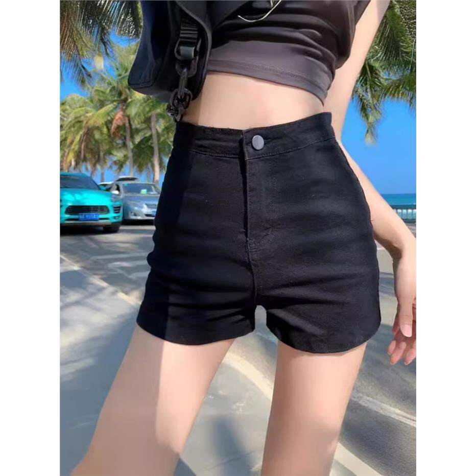 牛仔短裤女弹力高腰黑色