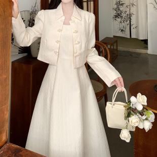 连衣裙 小香风韩系套装 2025秋季 茶系穿搭一整套国风富家千金新中式